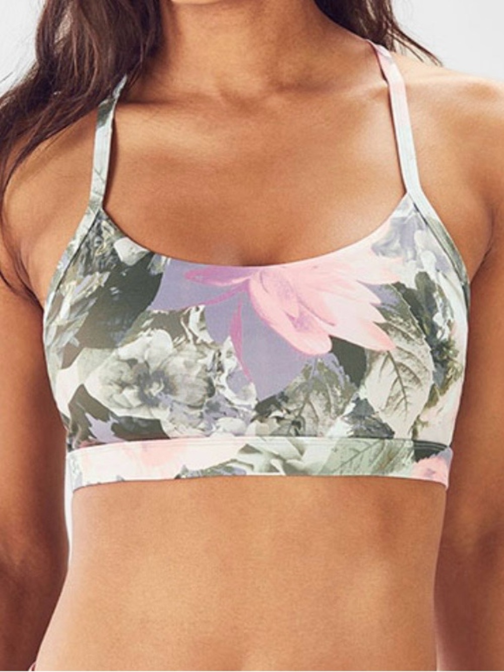 Fabletics Secret Garden Print S Strappy Racerback Sports Wide Band Bralette